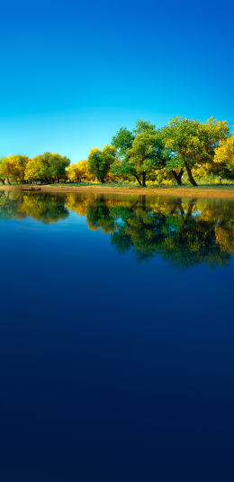 湖光秋色，蓝色的映衬