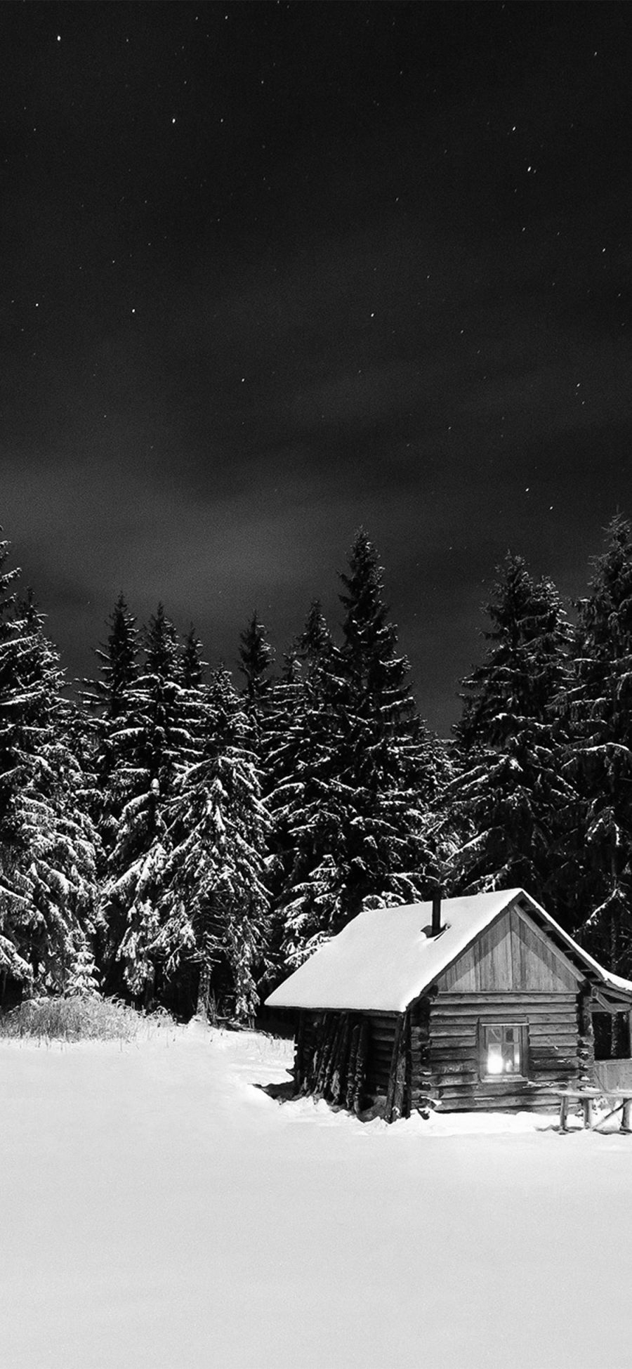 雪山森林中的小屋唯美摄影风景手机壁纸