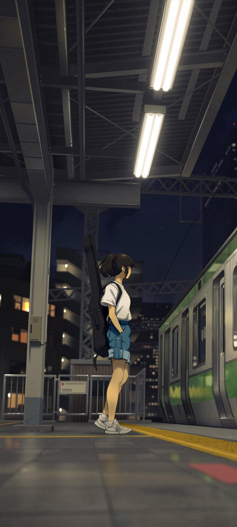 地铁 少女 吉他 动漫手机高清壁纸图片