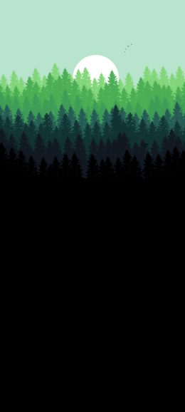 简约风景 山 树林 月亮 手机壁纸