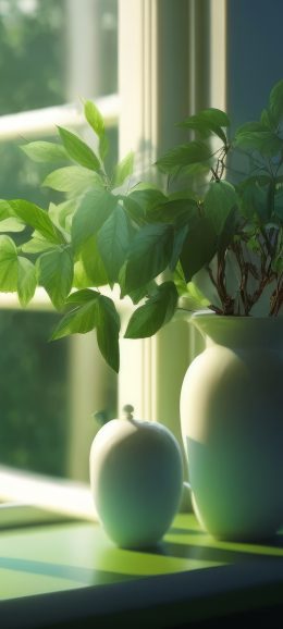 居家 花瓶 绿色植物 手机壁纸