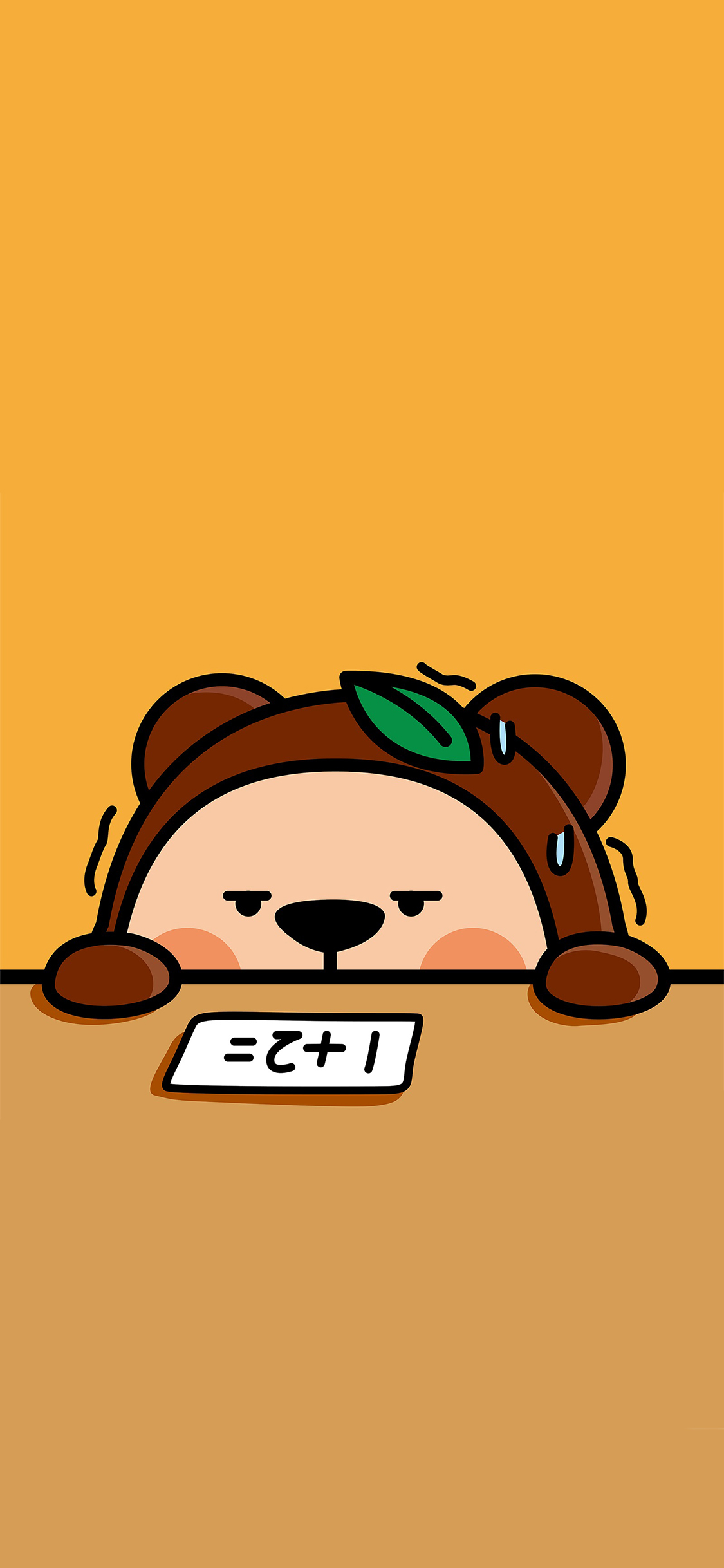 [2436×1125]1+2= 算数 熊 紧张 害怕 萌 苹果手机动漫壁纸图片