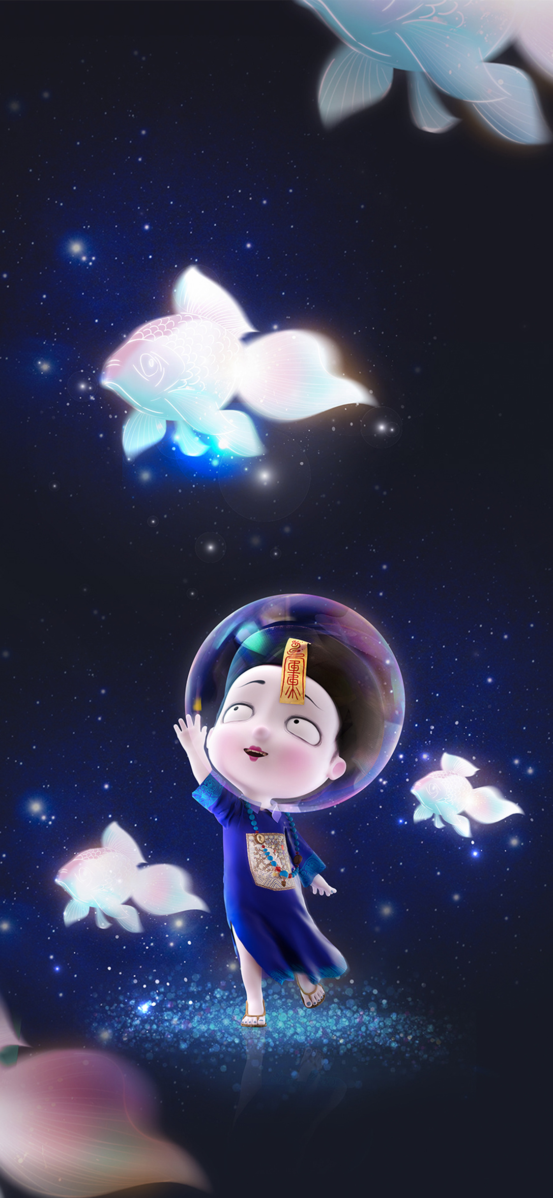 [2436×1125]3D 僵小鱼 锦鲤 梦幻 苹果手机动漫壁纸图片