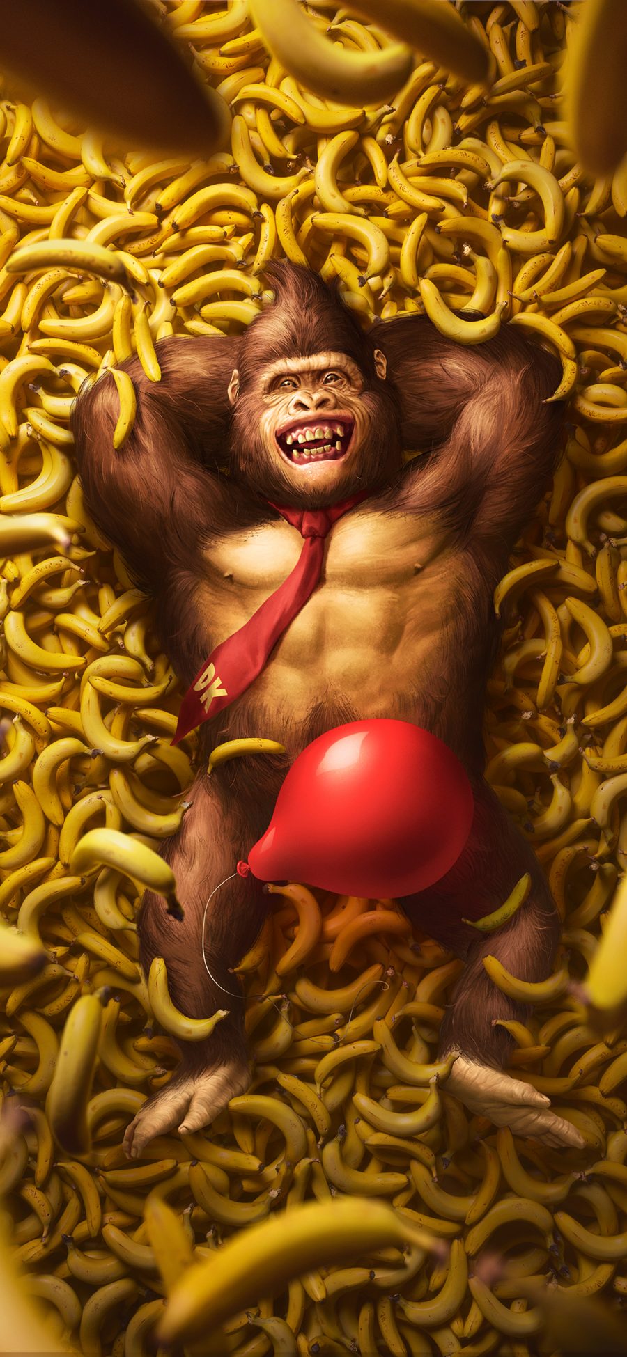 [2436×1125]3D 猩猩 香蕉 气球 苹果手机动漫壁纸图片