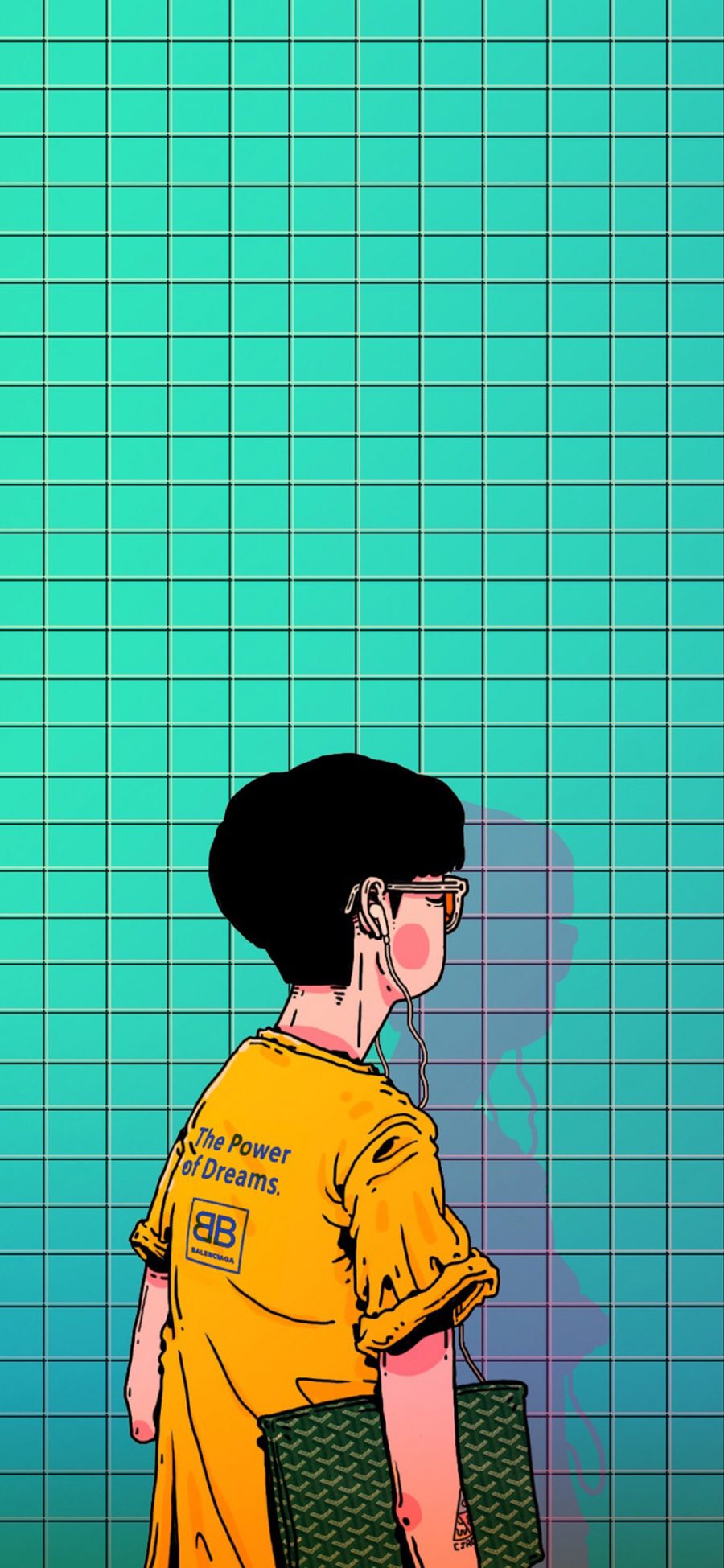 [2436×1125]CJroblue插图 男孩 背影 格子 苹果手机动漫壁纸图片