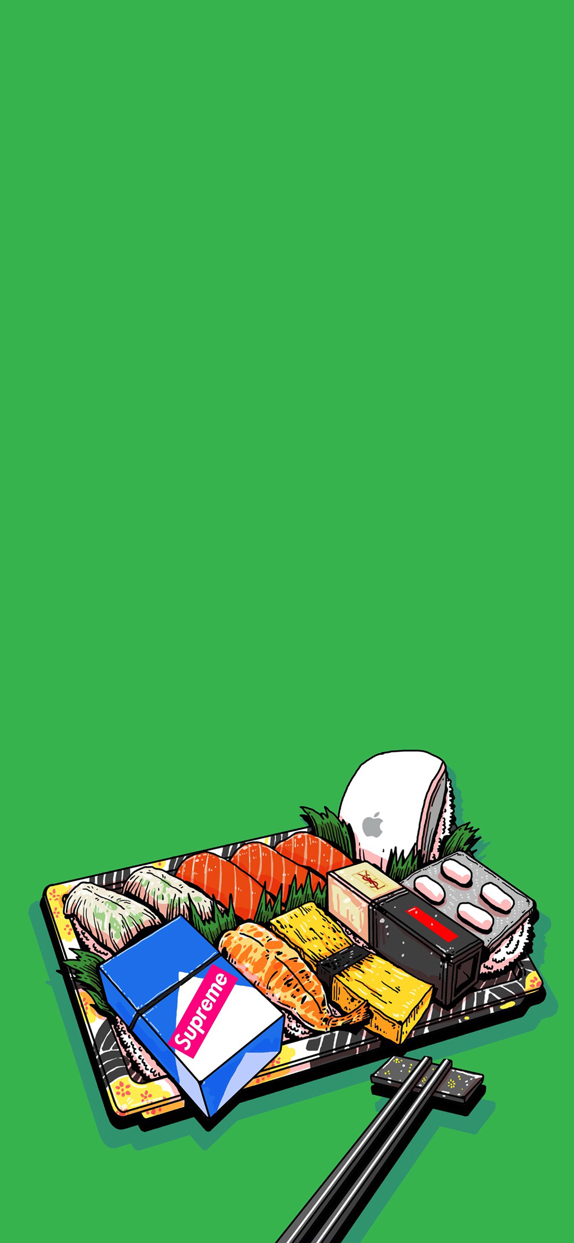 [2436×1125]CJroblue插画 寿司 supreme YSL 苹果手机动漫壁纸图片