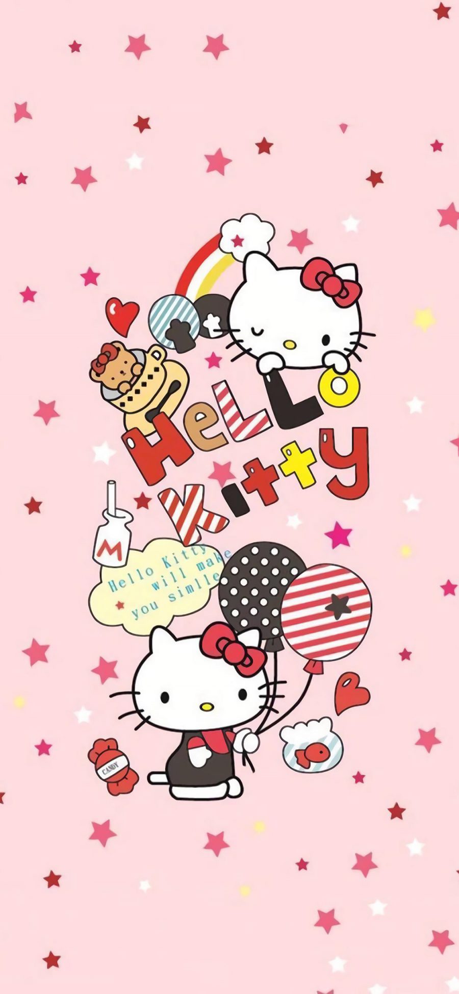 [2436×1125]Hello Kitty 凯特猫 粉色 卡通 苹果手机动漫壁纸图片