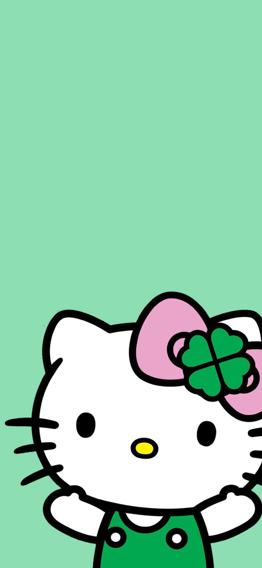 [2436×1125]Hello kitty 凯特猫 动画 卡通 绿色 蝴蝶结 苹果手机动漫壁纸图片