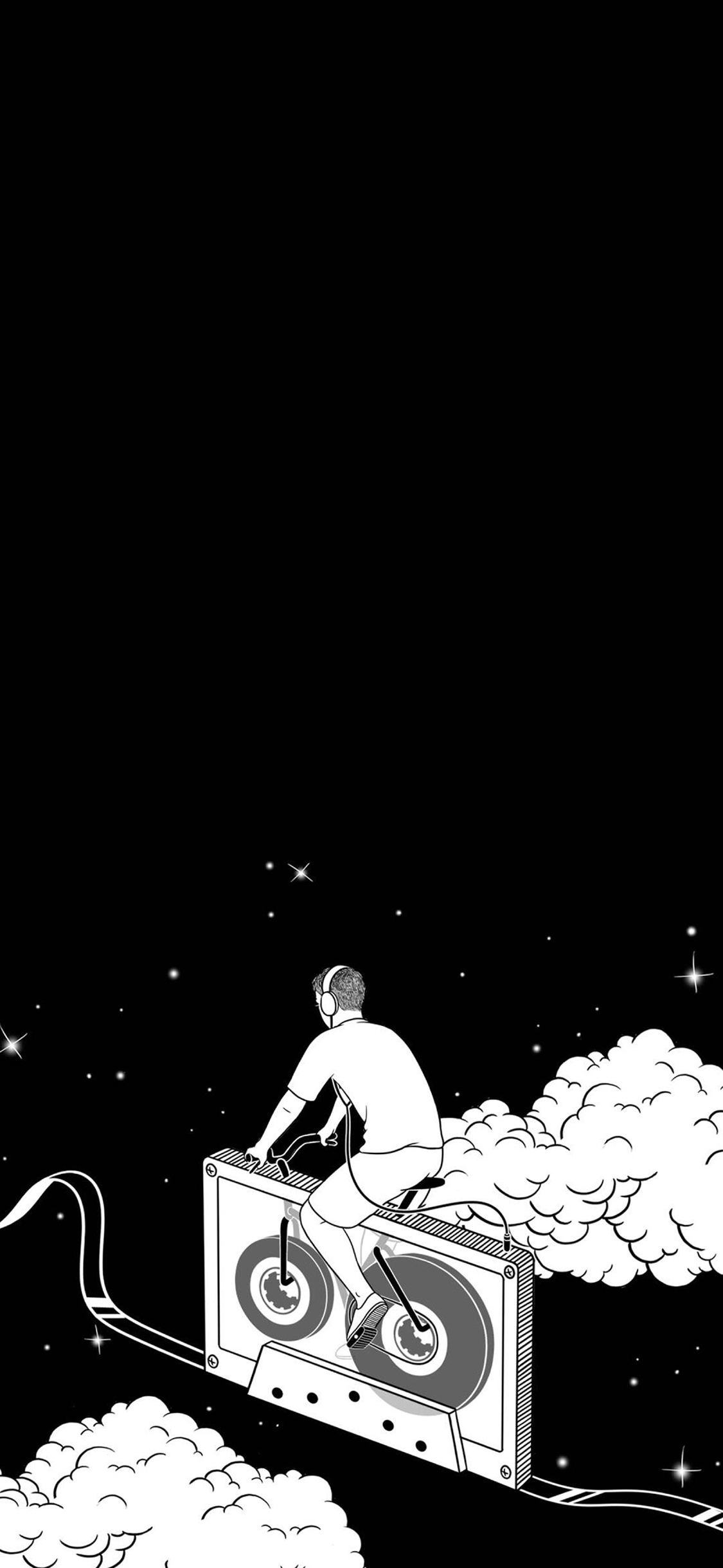 [2436×1125]Henn Kim插画 磁带 背影 骑行 创意 苹果手机动漫壁纸图片