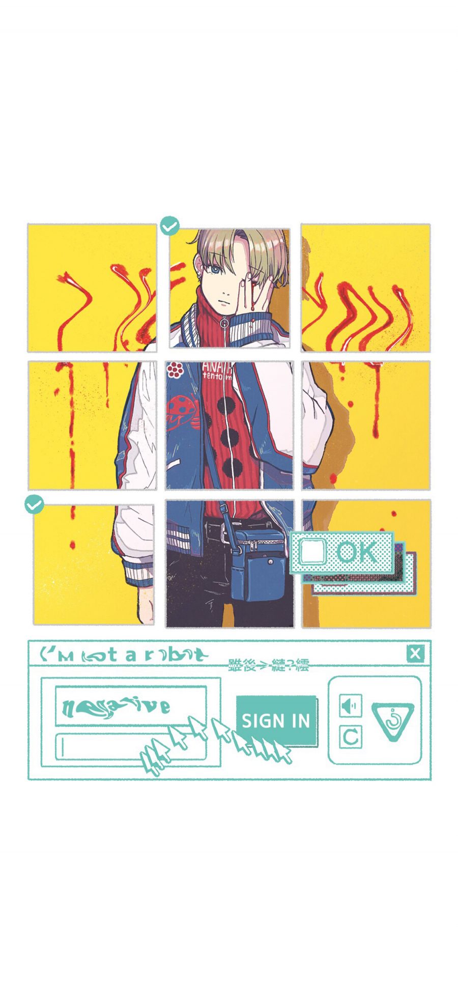 [2436×1125]Jungoro插图 男孩 九宫格 苹果手机动漫壁纸图片