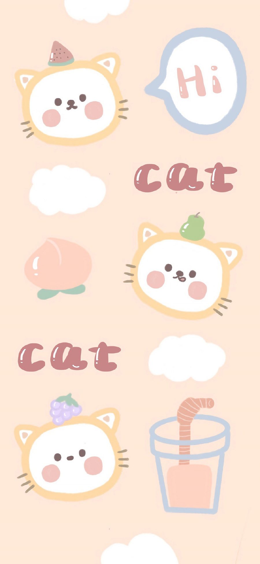 [2436×1125]cat 猫咪 hi 插画 可爱 苹果手机动漫壁纸图片