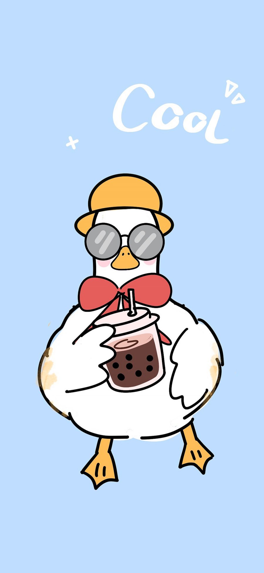 [2436×1125]cool 鸭子 卡通 珍珠奶茶 苹果手机动漫壁纸图片