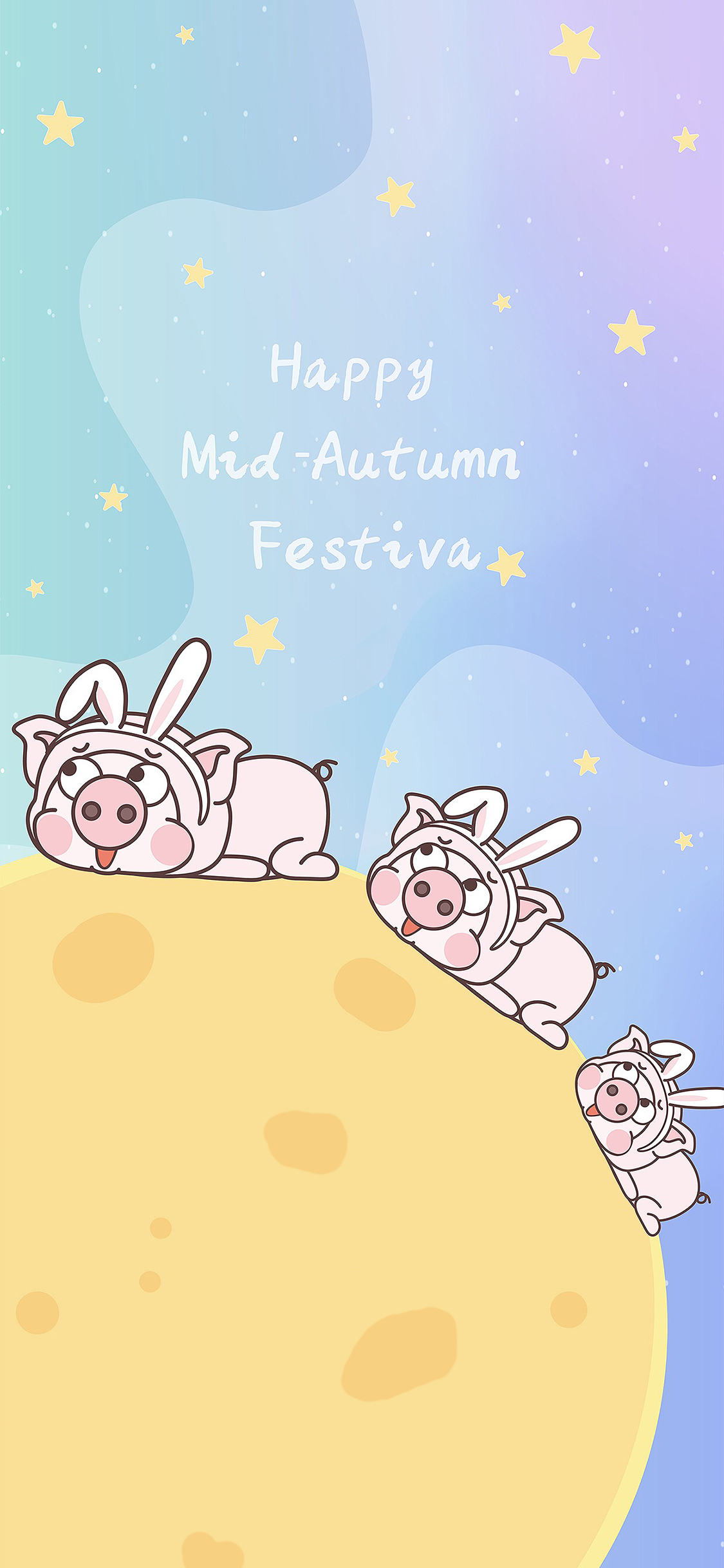 [2436×1125]happy mid autumn festival 月球 中秋快乐 苹果手机动漫壁纸图片