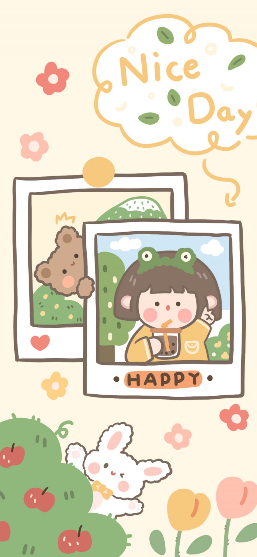 [2436×1125]happy 女孩 黄 nice day 肉肉酱 苹果手机动漫壁纸图片