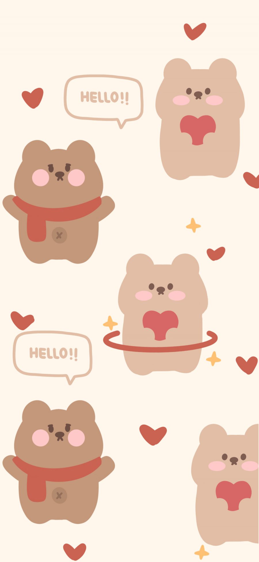 [2436×1125]hello 小熊 爱心 卡通 苹果手机动漫壁纸图片