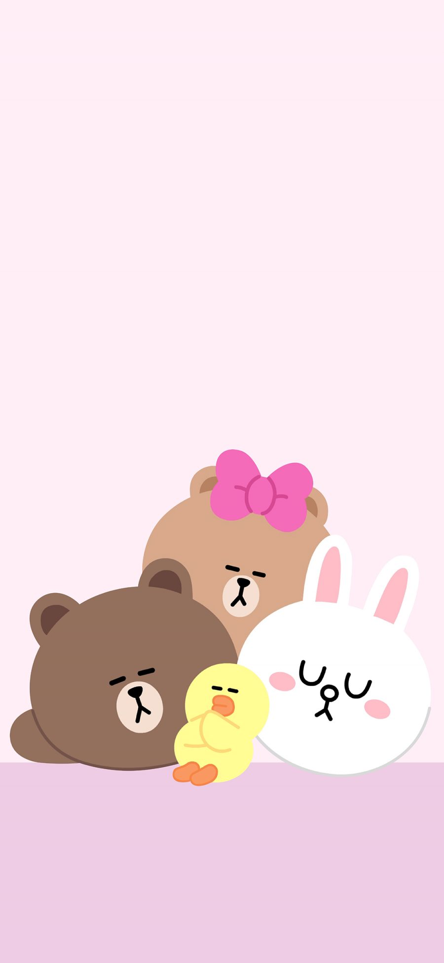 [2436×1125]line friends 动画 布朗熊 可妮兔 萨莉鸡 粉色 可爱 苹果手机动漫壁纸图片