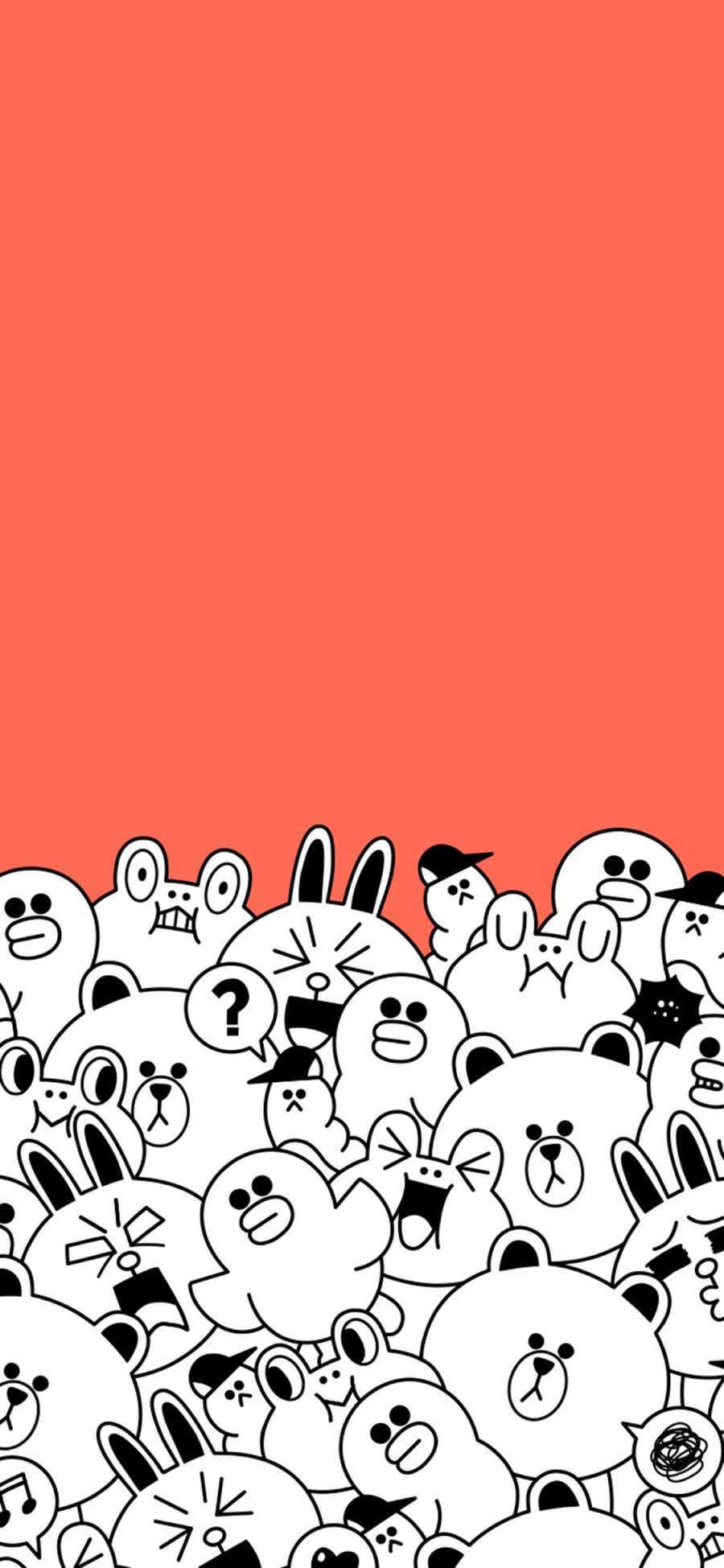 [2436×1125]line friends 卡通 布朗熊 可妮兔 萨莉鸡 卡通 苹果手机动漫壁纸图片
