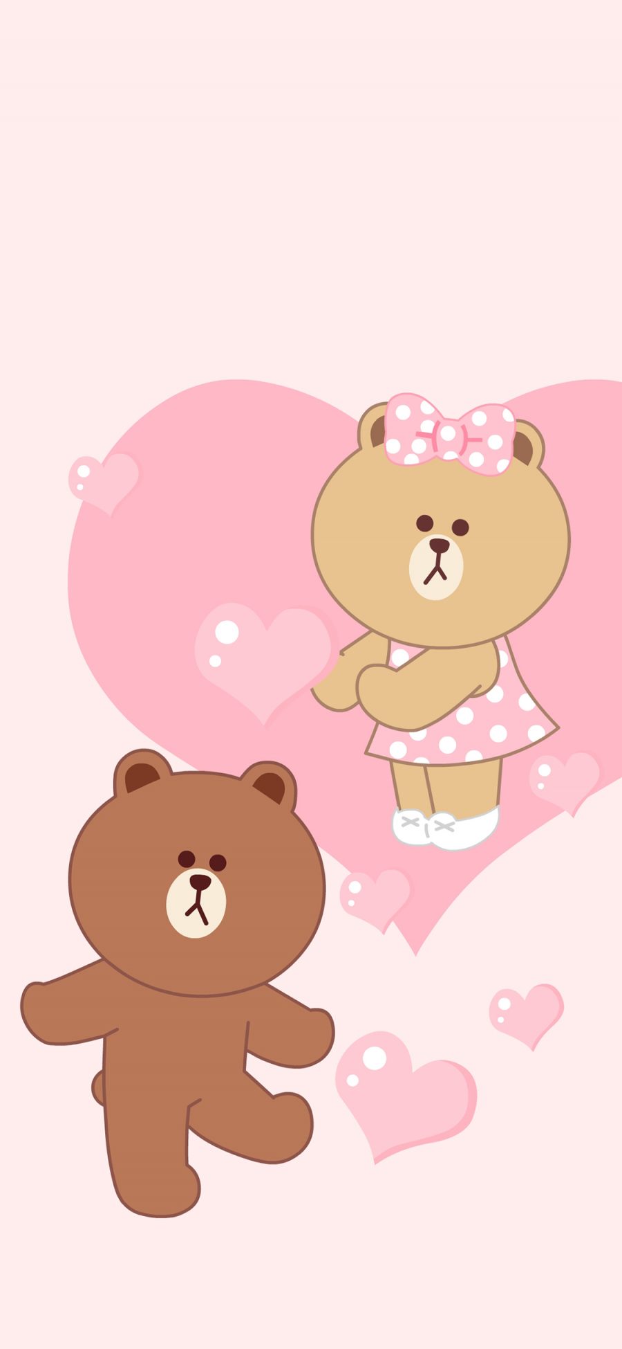 [2436×1125]line friends 布朗熊 动画 爱心 粉色 爱情 苹果手机动漫壁纸图片