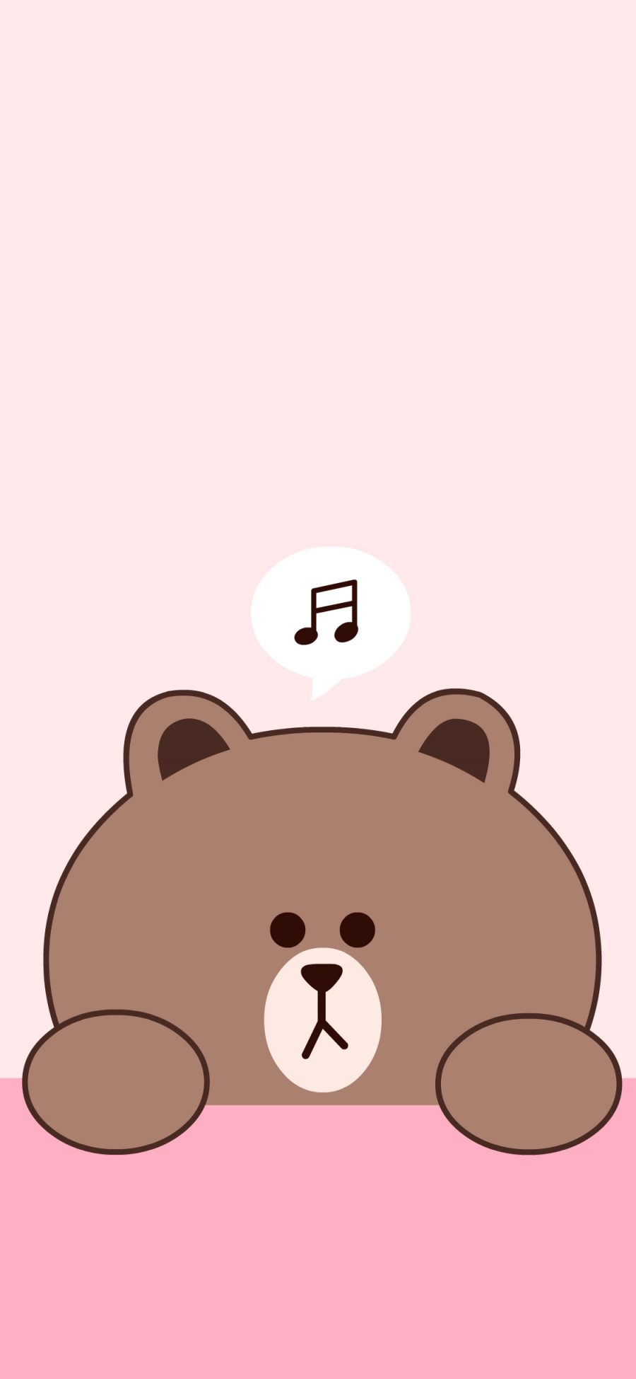 [2436×1125]line friends 布朗熊 卡通 可爱 粉色 音符 苹果手机动漫壁纸图片