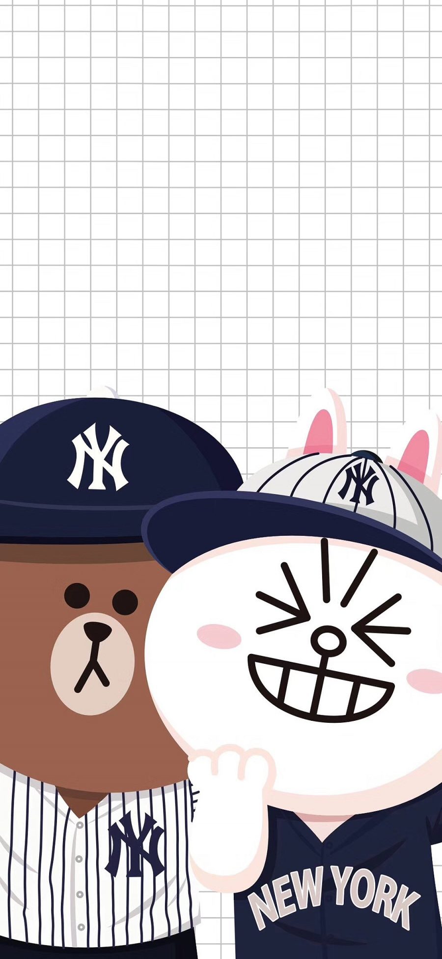 [2436×1125]line friends 布朗熊 可妮兔 可爱  卡通 棒球服 苹果手机动漫壁纸图片