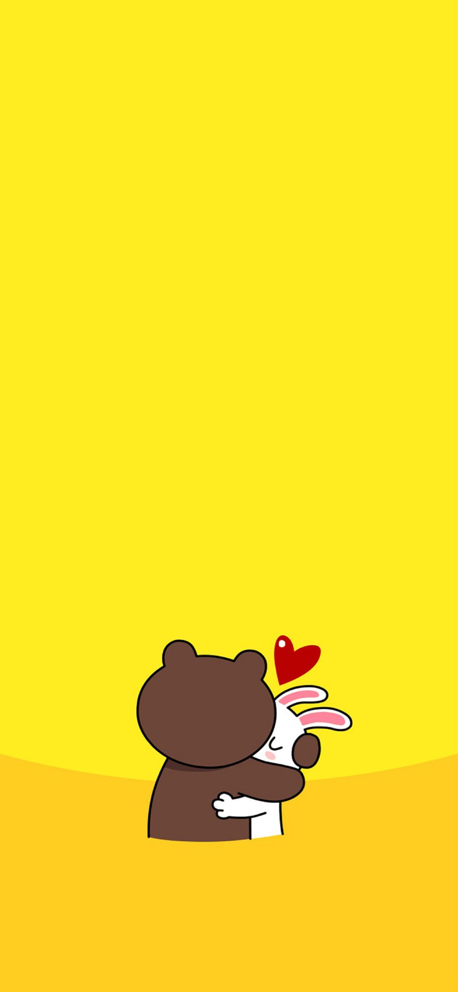 [2436×1125]line 可妮兔 布朗熊 爱情 爱心 黄色 拥抱 苹果手机动漫壁纸图片