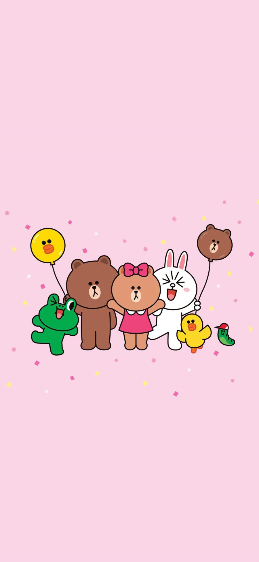 [2436×1125]linefriends 可妮兔 布朗熊 粉色 卡通 苹果手机动漫壁纸图片