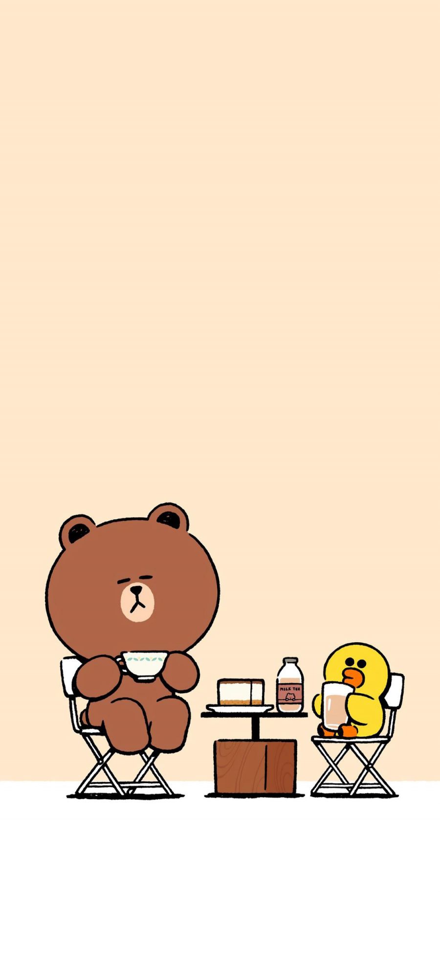 [2436×1125]linefriends 布朗熊 萨莉鸡 卡通 下午茶 苹果手机动漫壁纸图片