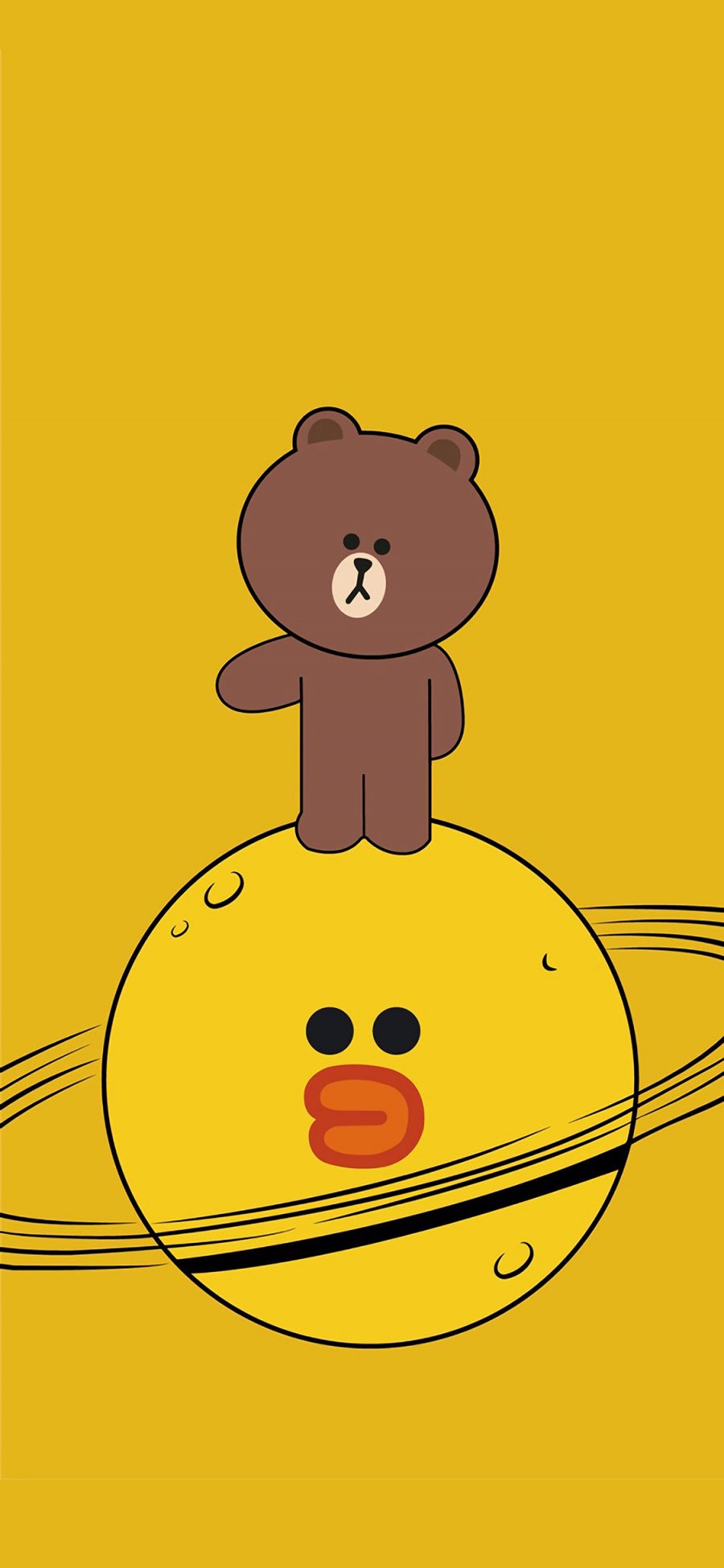 [2436×1125]linefriends 黄色 萨莉鸡 布朗熊 动画 苹果手机动漫壁纸图片