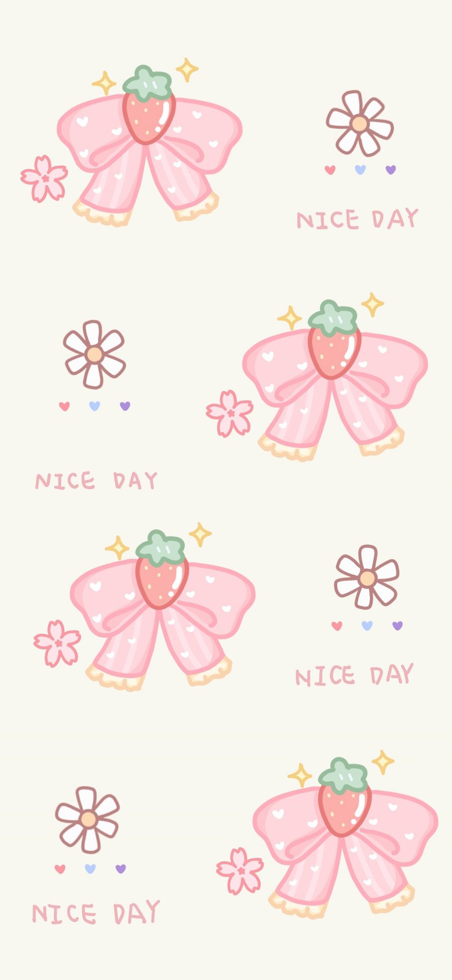 [2436×1125]nice day 美好的一天 蝴蝶结 草莓 花朵 苹果手机动漫壁纸图片