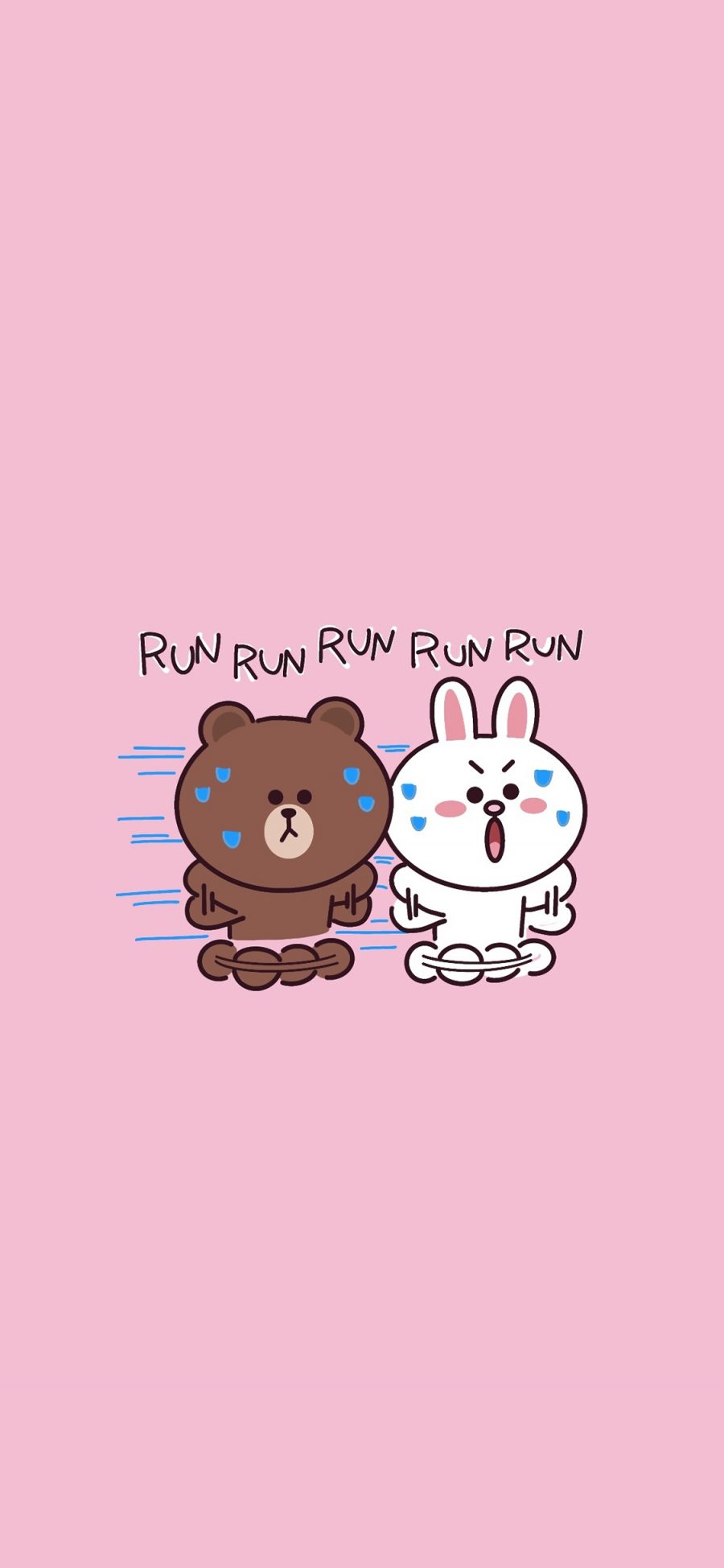 [2436×1125]run linefriends 跑 布朗熊 可妮兔 粉色 苹果手机动漫壁纸图片