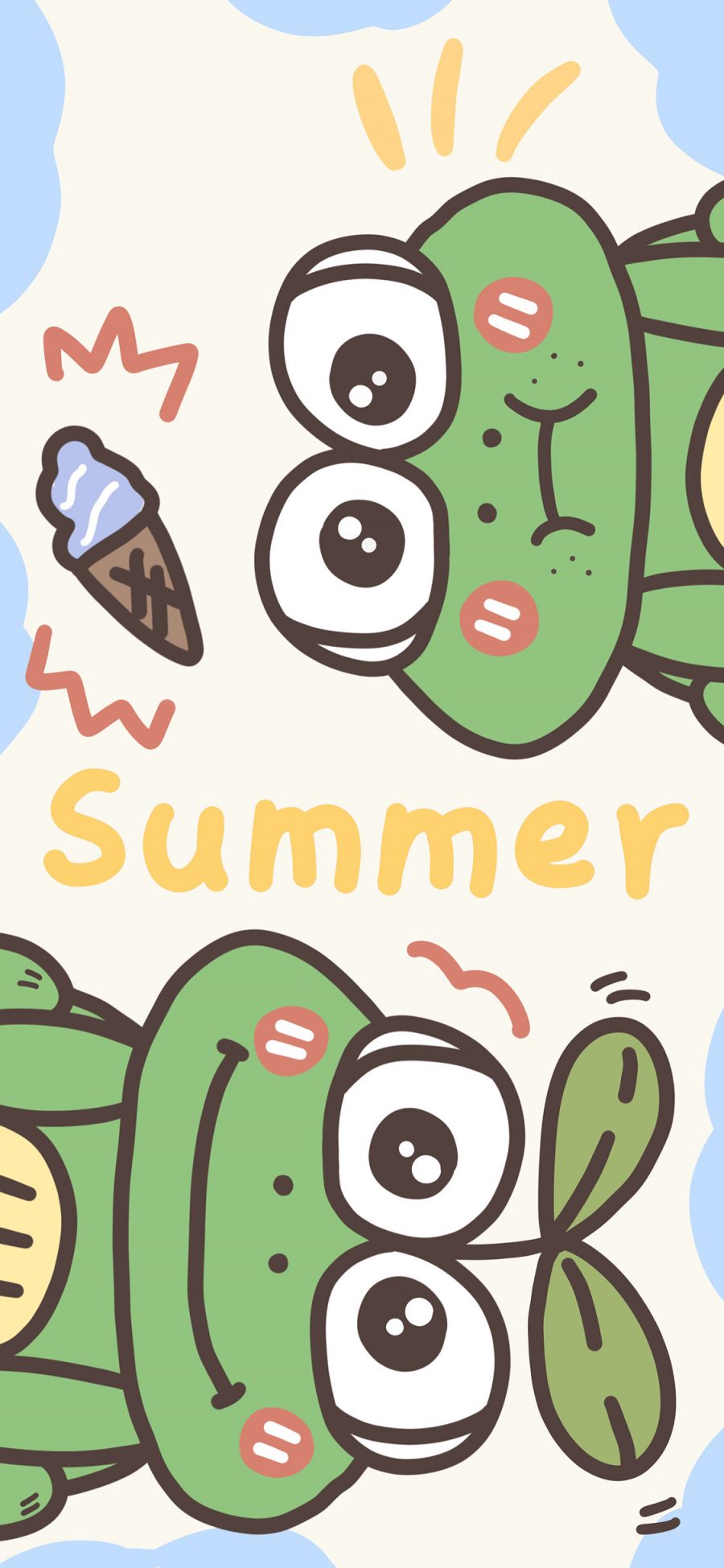 [2436×1125]summer 青蛙 可爱（取自微博：橙小鹿C） 苹果手机动漫壁纸图片