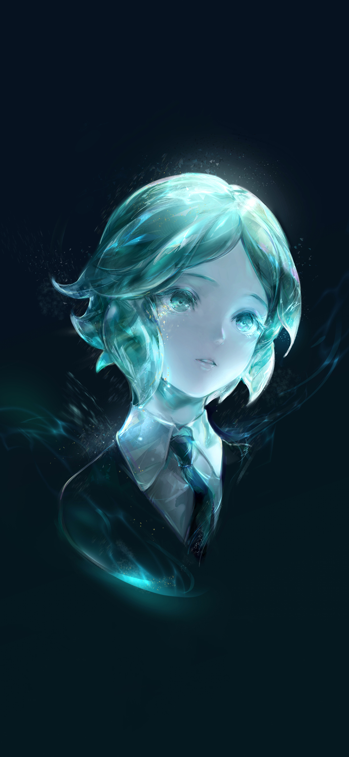 [2436×1125]二次元 少女 蓝色 短发 苹果手机动漫壁纸图片