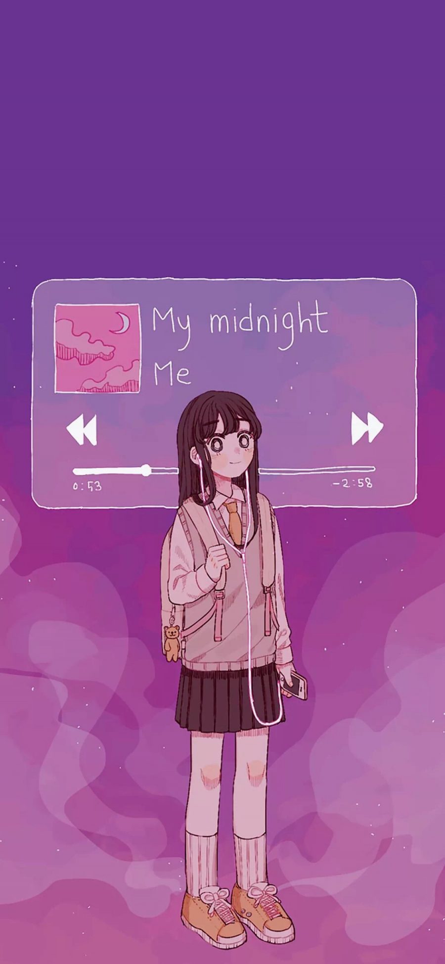 [2436×1125]二次元少女 听歌 my midnight 苹果手机动漫壁纸图片