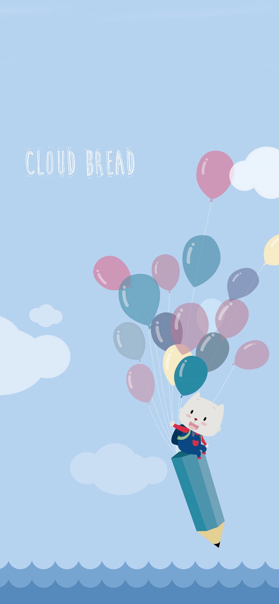 [2436×1125]云彩面包 动漫 cloud bread 气球 创意 猫咪 苹果手机动漫壁纸图片