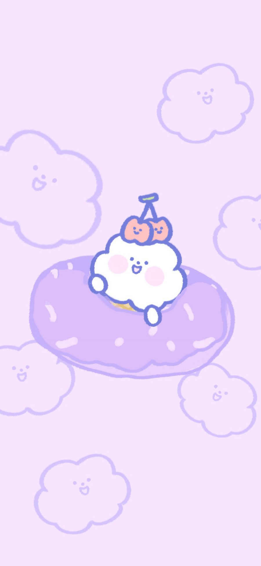 [2436×1125]云朵 樱桃 紫色 甜甜圈 苹果手机动漫壁纸图片