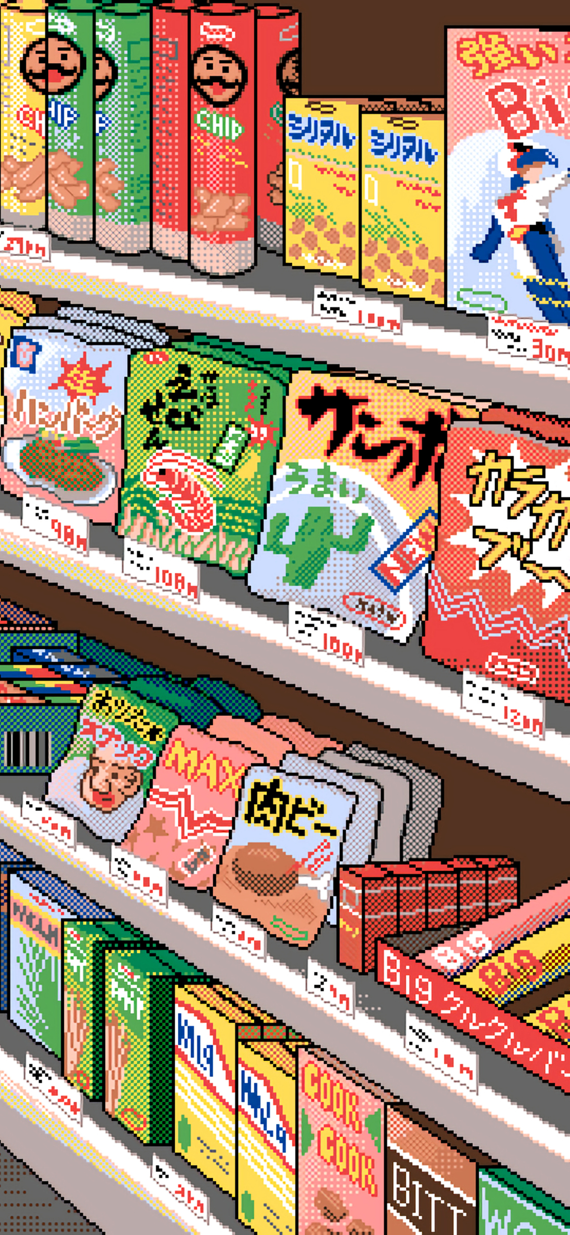 [2436×1125]像素风 货架 商场 零食 苹果手机动漫壁纸图片