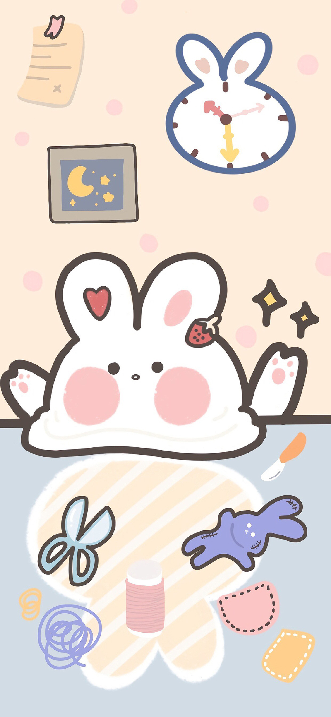 [2436×1125]兔子 剪刀 卡通 可爱 苹果手机动漫壁纸图片