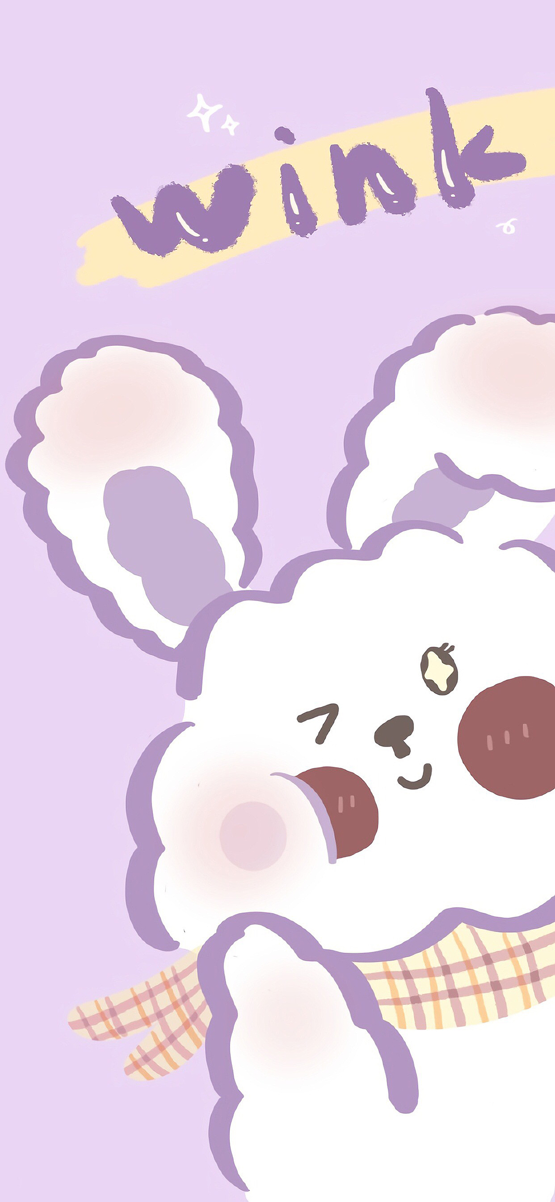 [2436×1125]兔子 可爱 wink 淡紫 苹果手机动漫壁纸图片