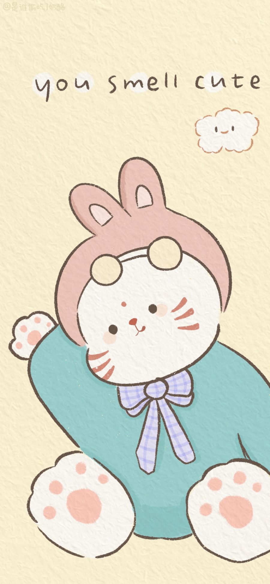 [2436×1125]兔子 可爱 卡通 smell cute 苹果手机动漫壁纸图片