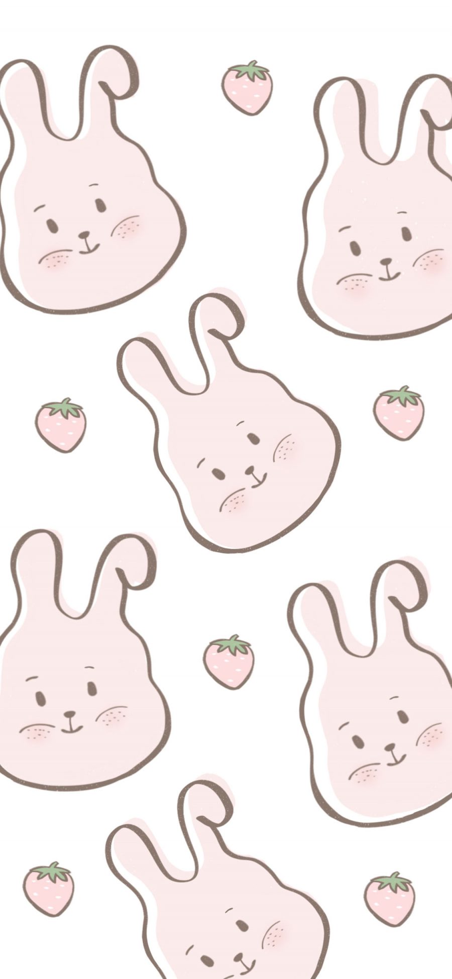 [2436×1125]兔子 可爱 平铺 草莓 苹果手机动漫壁纸图片
