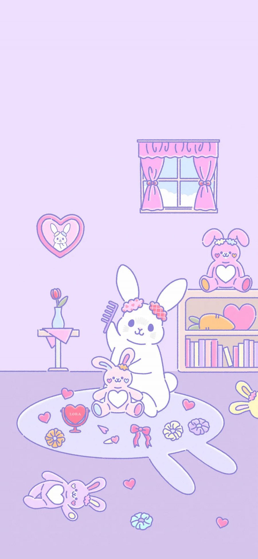 [2436×1125]兔子 紫色 可爱 爱心 数字 少女 苹果手机动漫壁纸图片