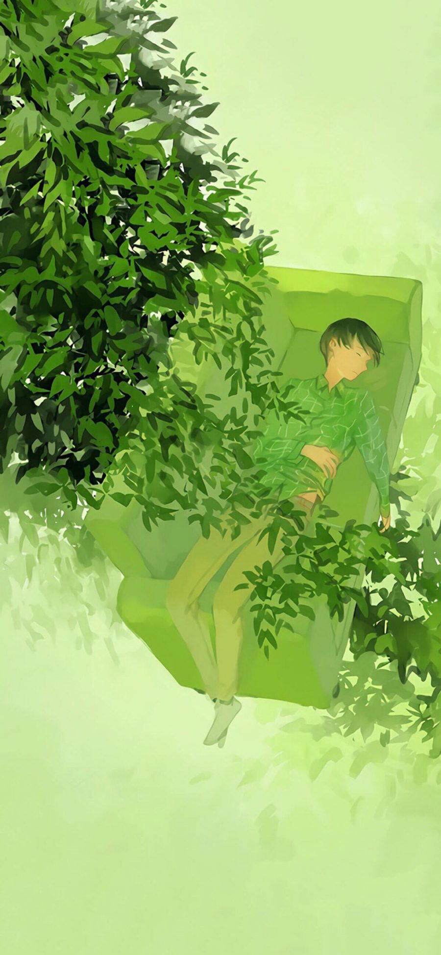[2436×1125]动漫 场景 绿沙发 少年 苹果手机动漫壁纸图片