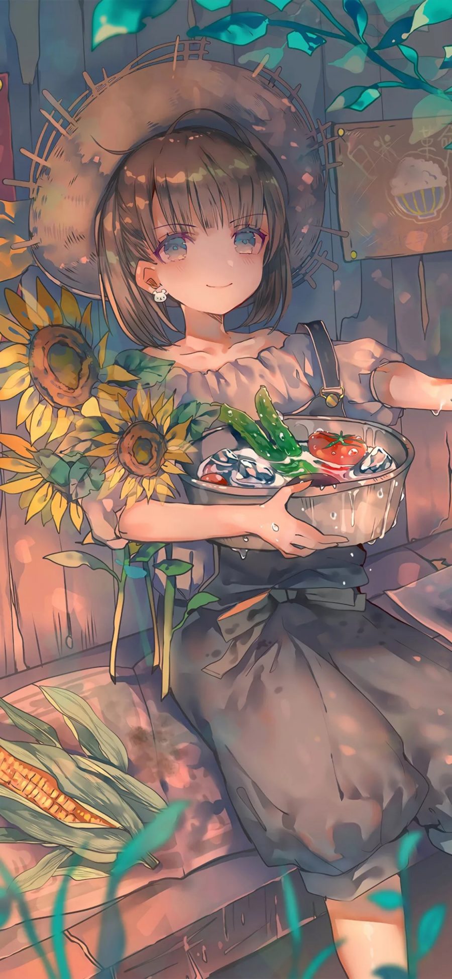 [2436×1125]动漫 少女 二次元 日系 向日葵 苹果手机动漫壁纸图片