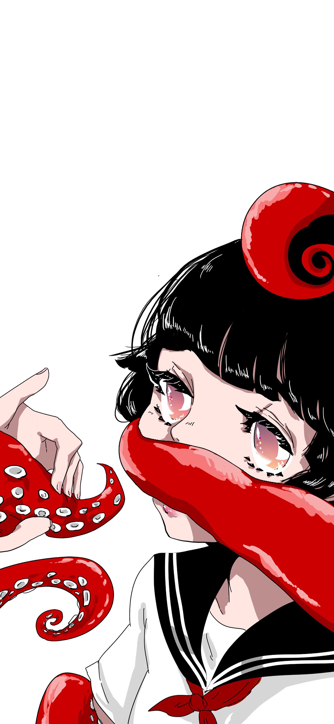 [2436×1125]动漫 少女 水手服 鱿鱼 苹果手机动漫壁纸图片