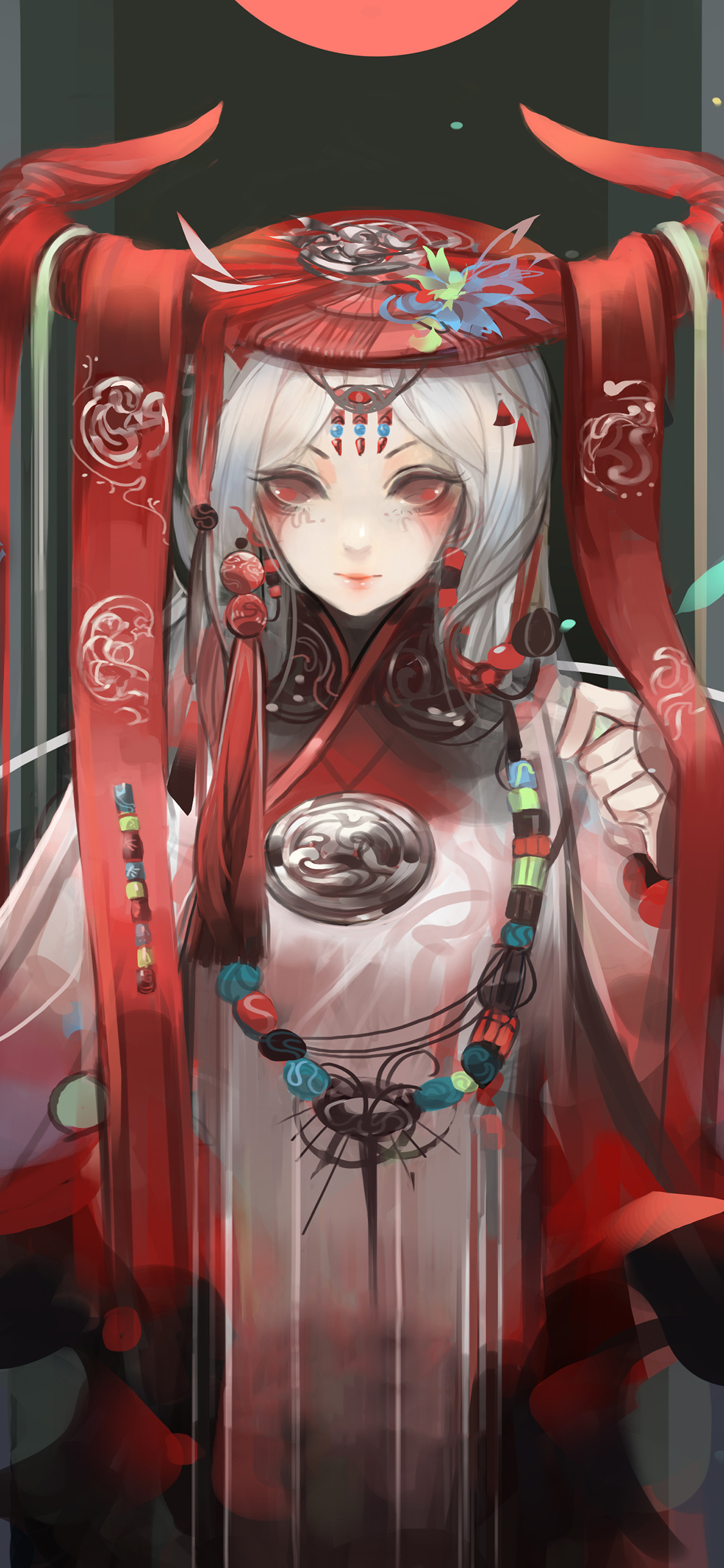 [2436×1125]动漫女孩 手绘版 民族风 苹果手机动漫壁纸图片