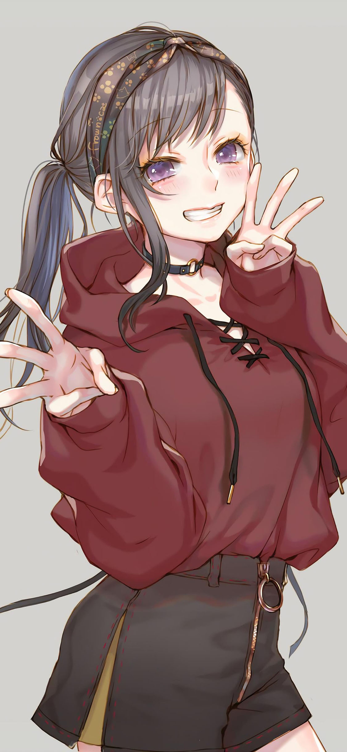 [2436×1125]动漫少女 剪刀手 二次元 可爱 苹果手机动漫壁纸图片