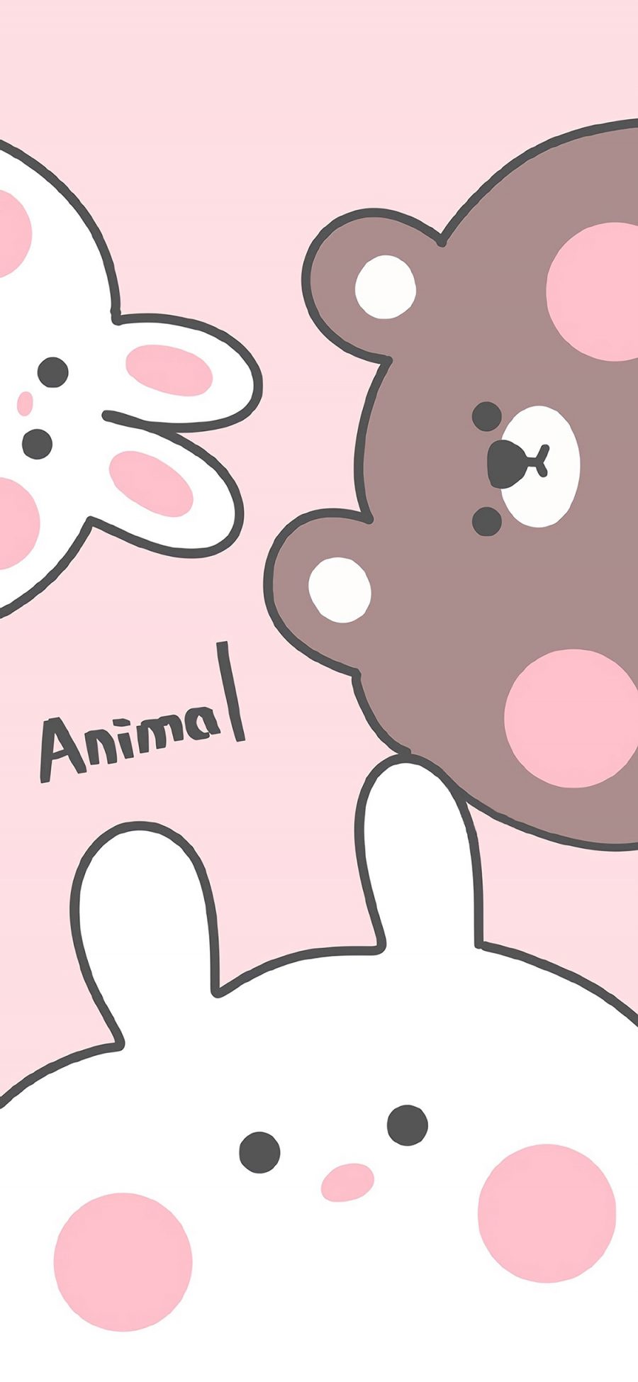 [2436×1125]动物 animal 兔子 小熊 粉色 苹果手机动漫壁纸图片