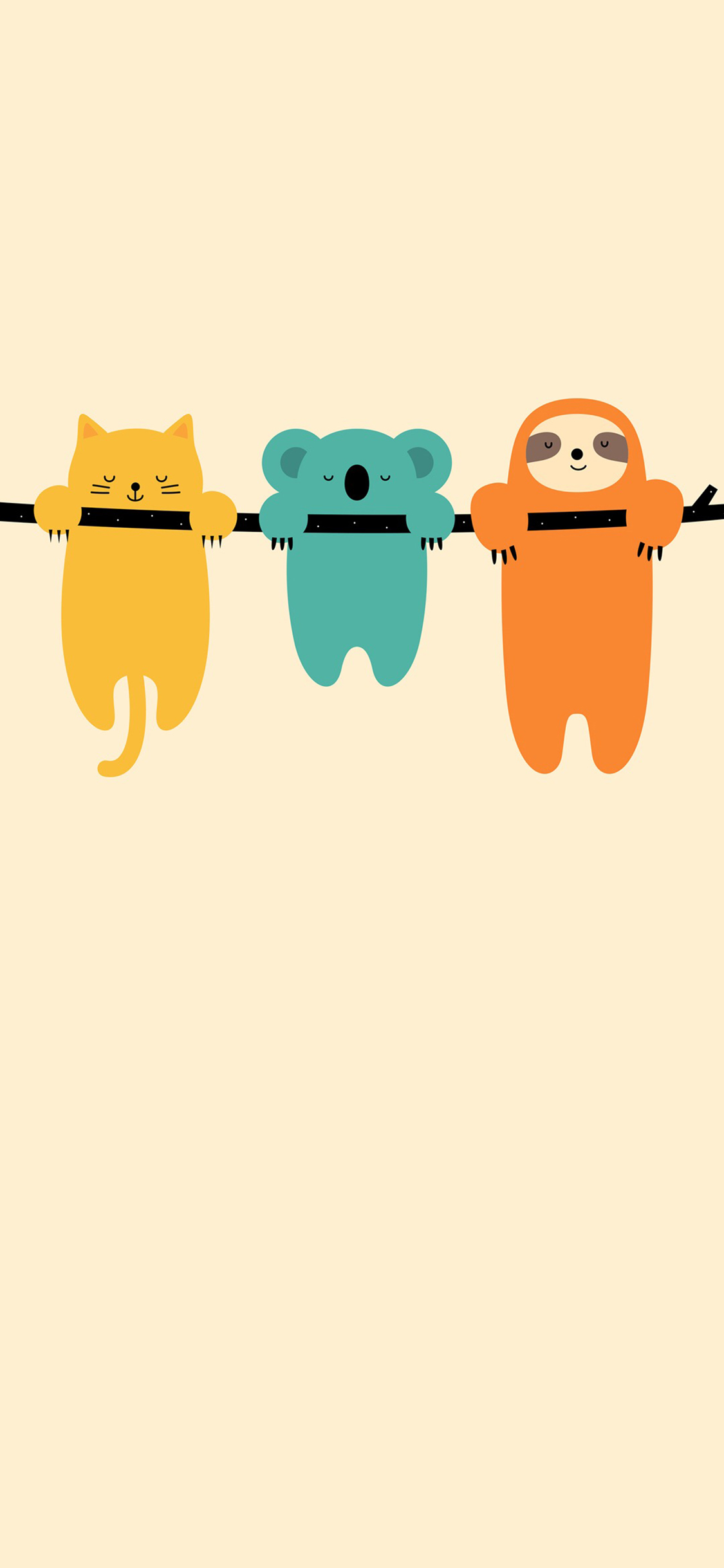 [2436×1125]动物 可爱 挂树上 树懒 考拉 猫咪 苹果手机动漫壁纸图片