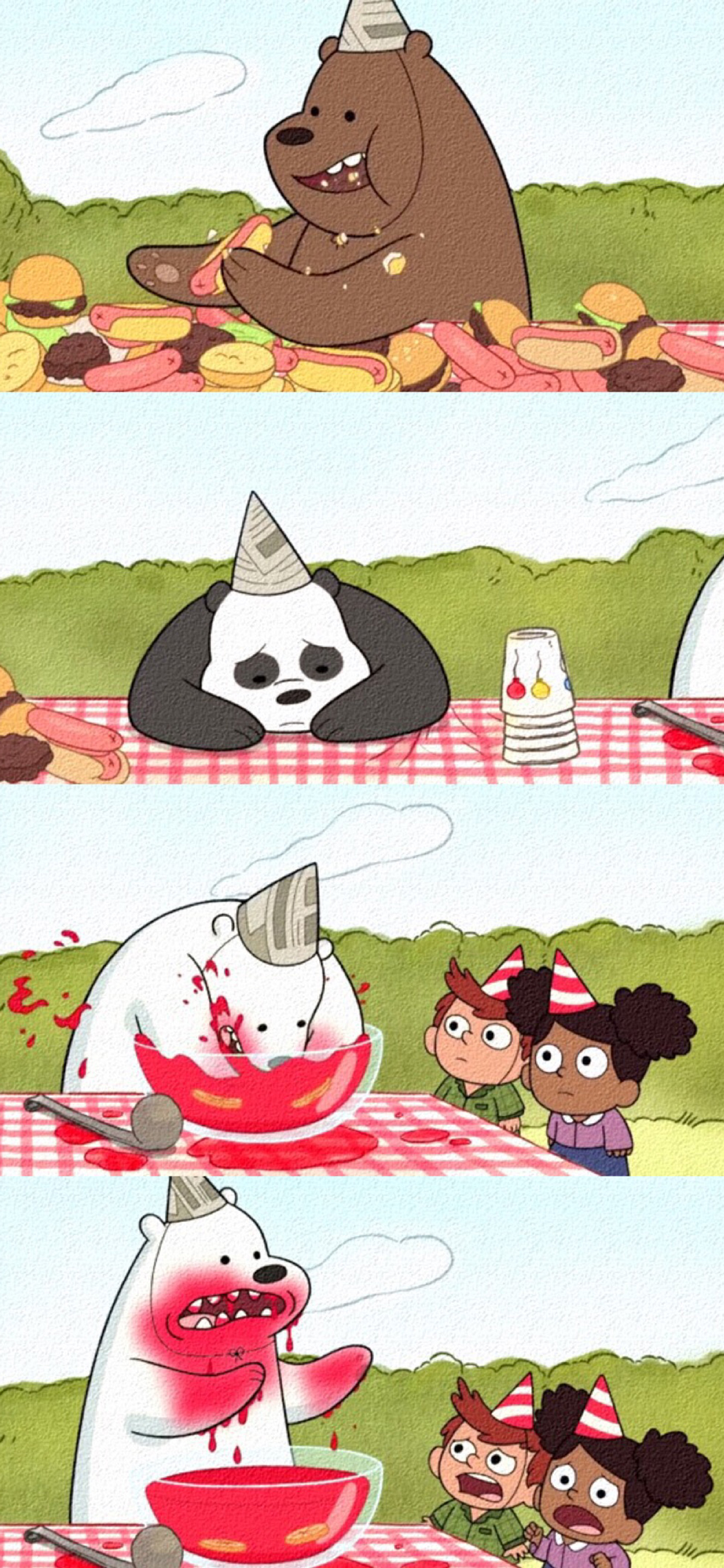 [2436×1125]动画 咱们裸熊 派对 狂吃 苹果手机动漫壁纸图片