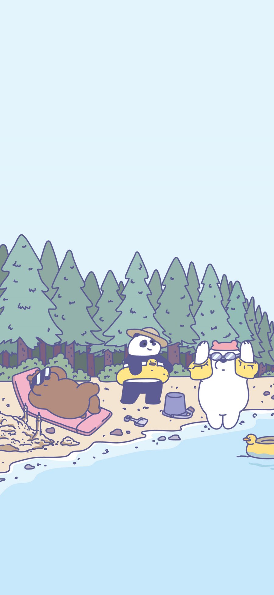 [2436×1125]动画 咱们裸熊 游泳 度假 苹果手机动漫壁纸图片